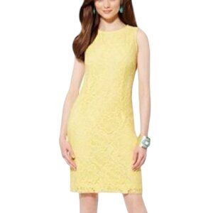 New York & Company Yellow Floral Lace Sheath Dress, Sleeveless Women's Size 14